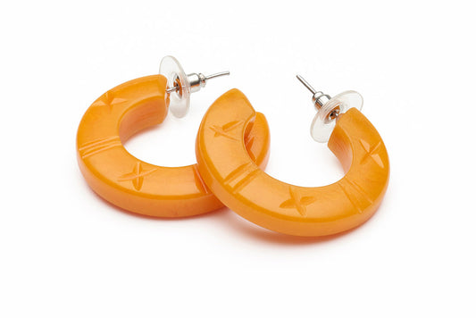 Pale Orange Fakelite Hoop Earrings