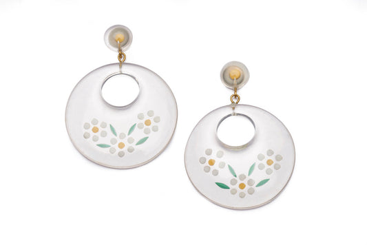 Reverse Carved Daisy Hoop Earrings