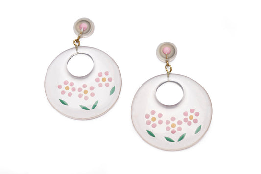 Reverse Carved Briar Rose Hoop Earrings