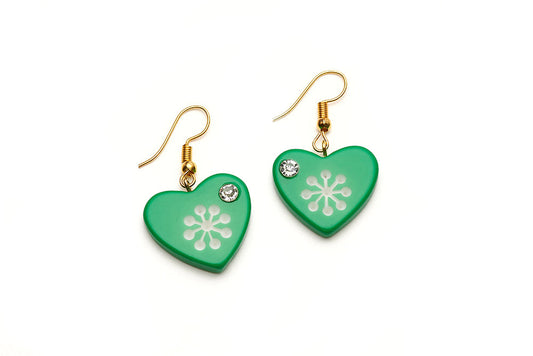 Garland Green Atomic Snowflake Heart Earrings