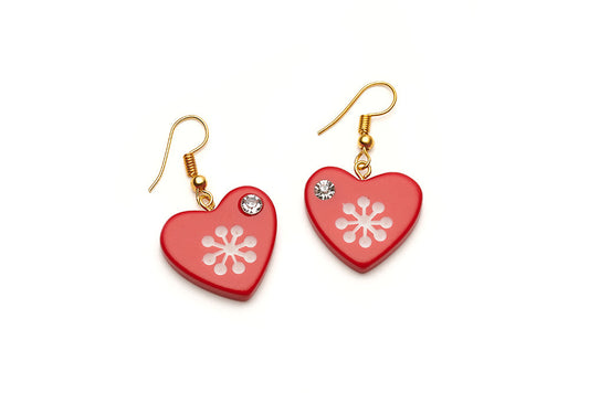 Tonttu Red Atomic Snowflake Heart Earrings