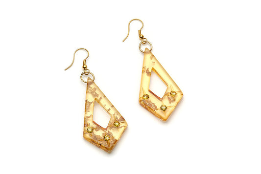 Gold Foil Carved Starburst Drop Earrings