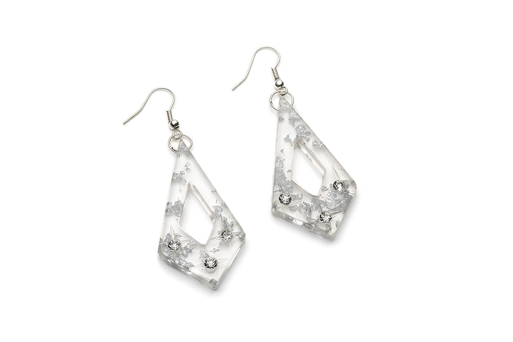 Silver Foil Carved Starburst Drop Earrings