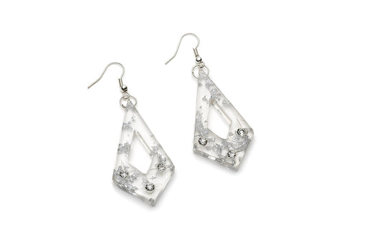 Silver Foil Carved Starburst Drop Earrings