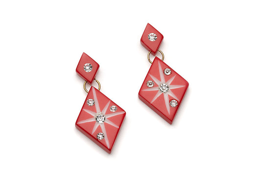 Red Carved Starburst Drop Earrings