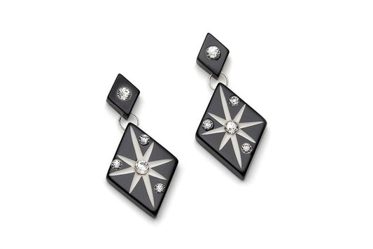 Black Carved Starburst Drop Earrings