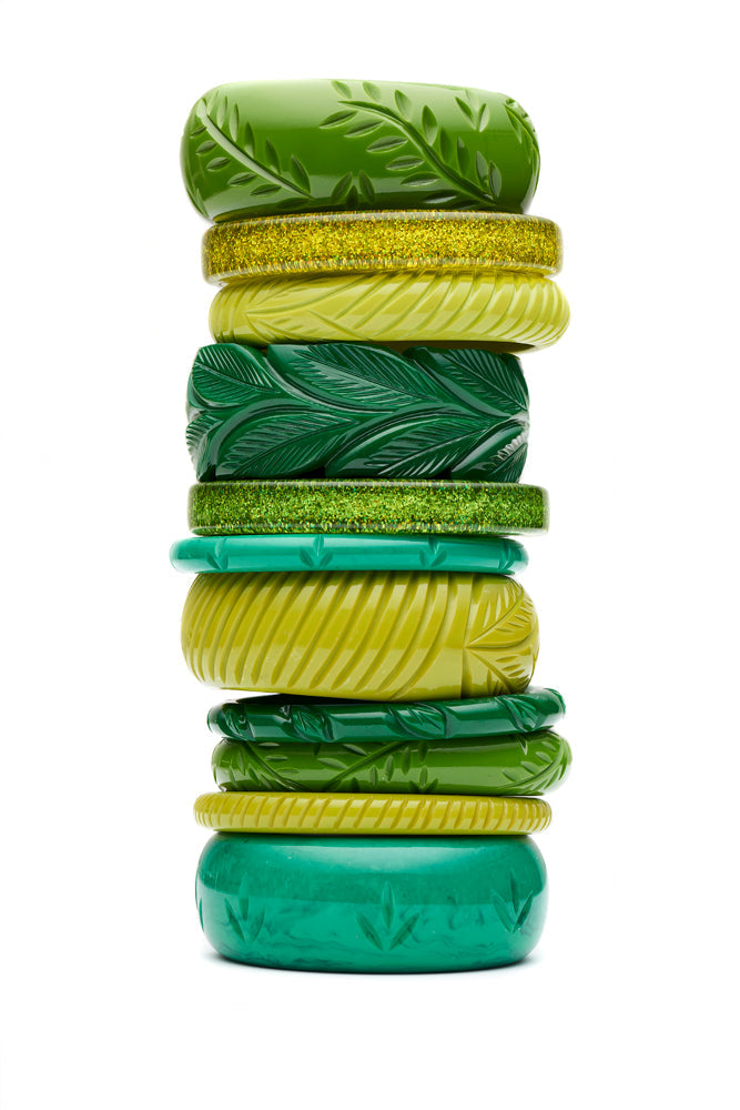Narrow Leaf Green Fakelite Bangle