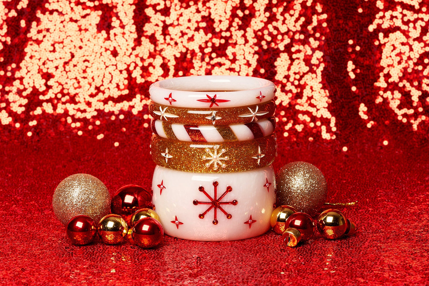 Wide White Snowflake Bangle