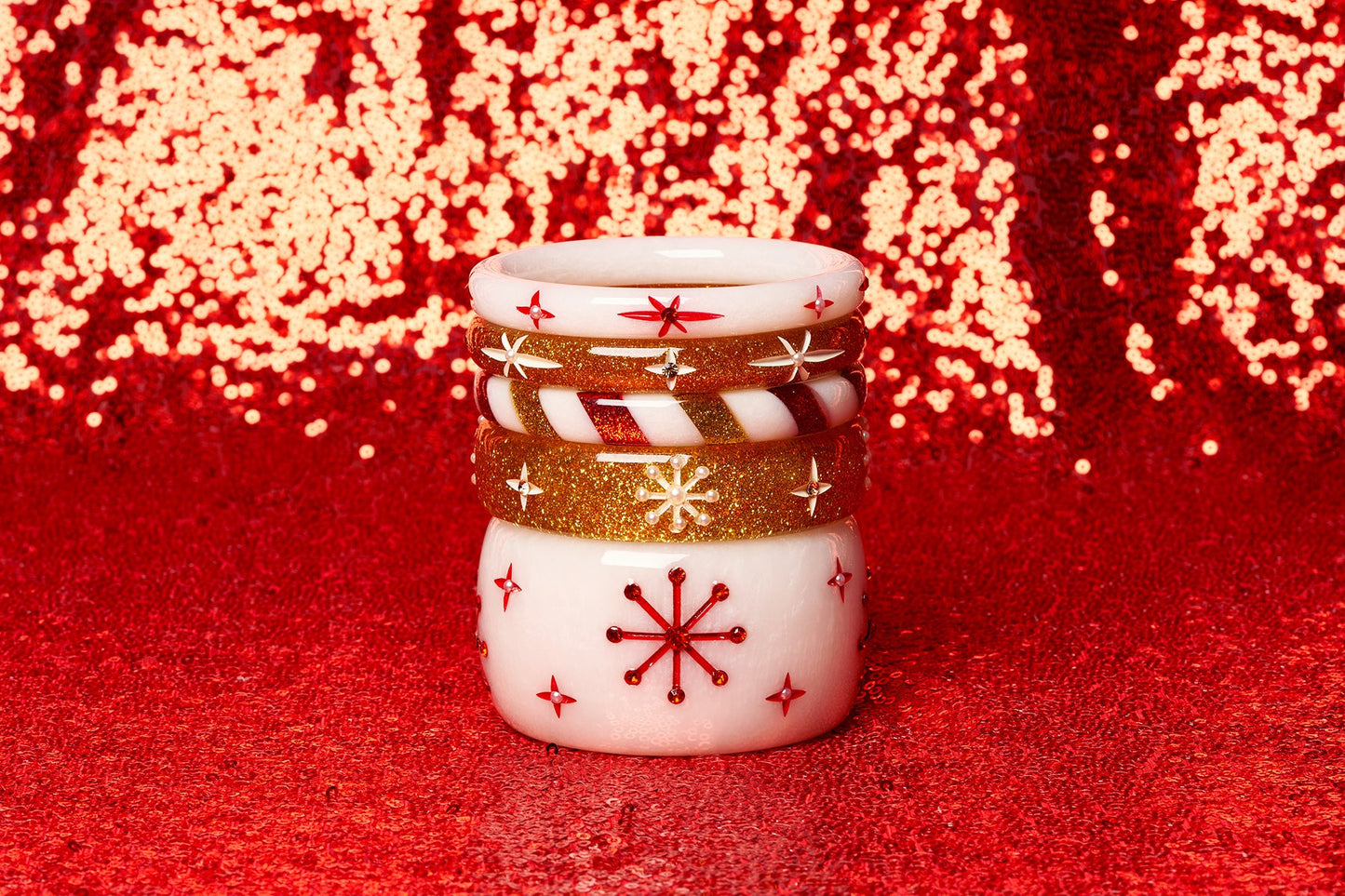 White Snowflake Bangles Set of 3