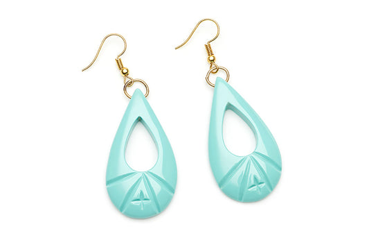 1940s style humanitea turquoise heavy carve drop earrings