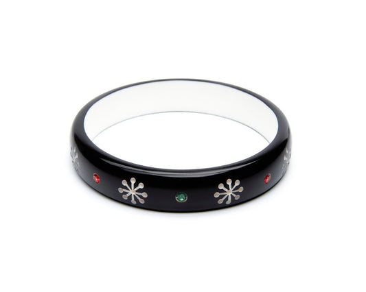 Splendette vintage inspired 1950s mid-century Christmas style black Midi Musta Atomic Snowflake Bangle in larger Duchess size