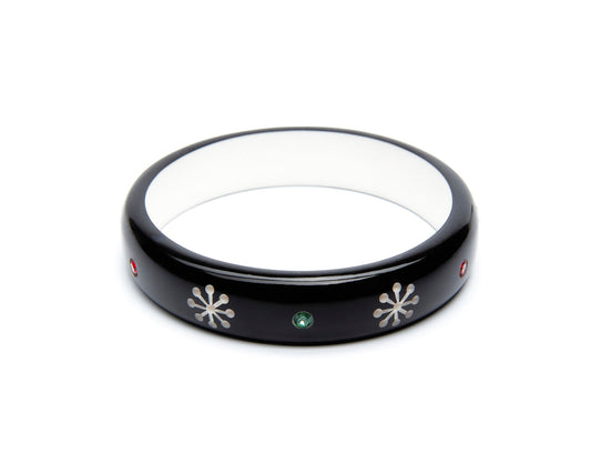 Splendette vintage inspired 1950s mid-century Christmas style black Midi Musta Atomic Snowflake Bangle in Classic size