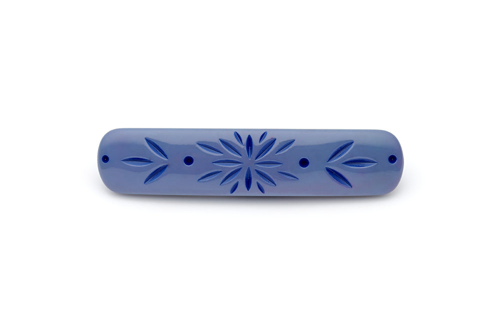 Splendette vintage inspired 1950s style blue Duotone fakelite Forget-Me-Not Carved Hair Barette