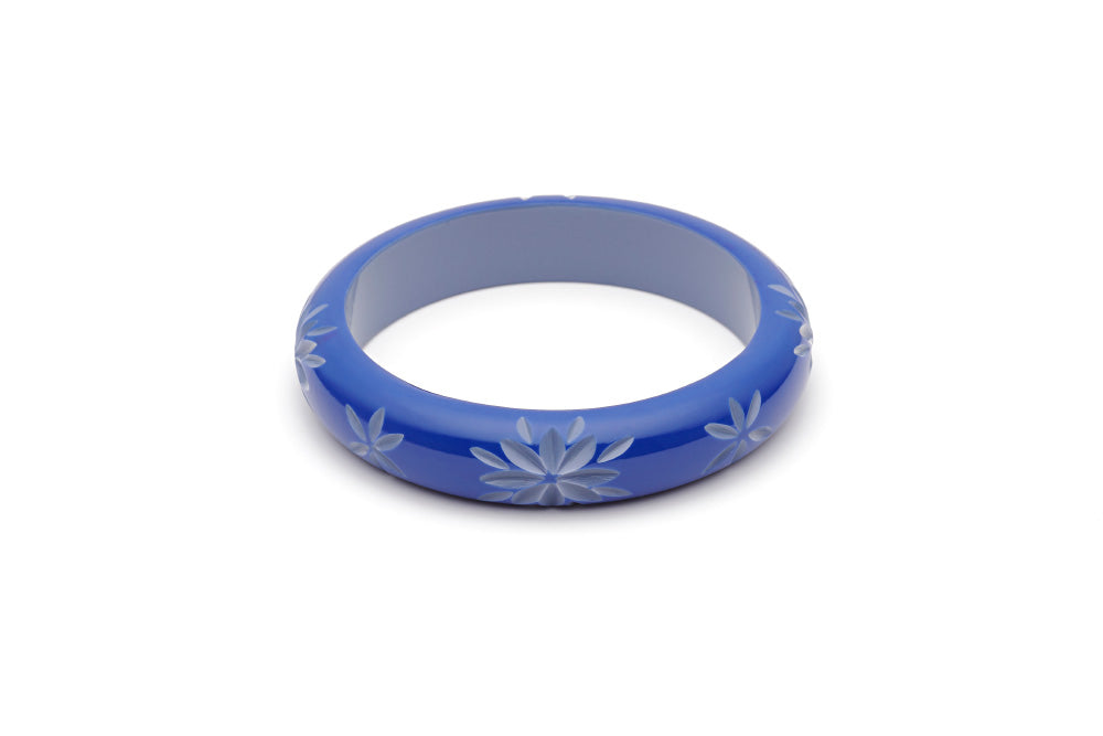 Splendette vintage inspired 1950s style Spring 2021 blue Duotone fakelite Midi Cornflower Carved Bangle