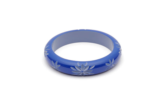 Splendette vintage inspired 1950s style Spring 2021 blue Duotone fakelite Midi Cornflower Carved Bangle