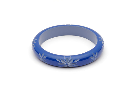 Splendette vintage inspired 1950s style Spring 2021 blue Duotone fakelite Midi Cornflower Carved Duchess Bangle