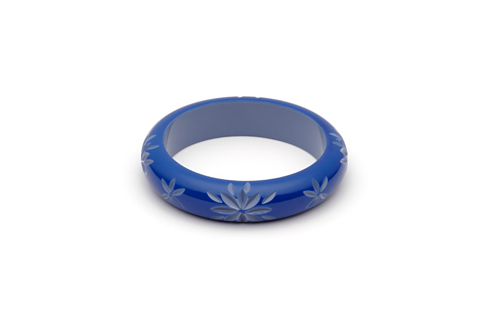 Splendette vintage inspired 1950s style Spring 2021 blue Duotone fakelite Midi Cornflower Carved Maiden Bangle