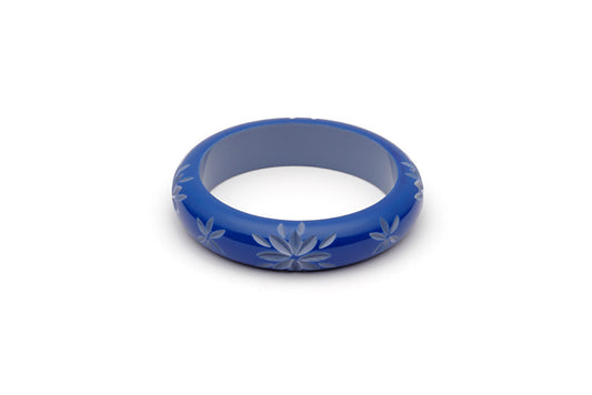 Splendette vintage inspired 1950s style Spring 2021 blue Duotone fakelite Midi Cornflower Carved Maiden Bangle