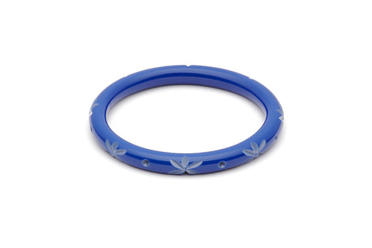 Splendette vintage inspired 1950s style Spring 2021 blue Duotone fakelite Narrow Cornflower Carved duchess Bangle