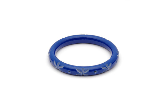 Splendette vintage inspired 1950s style Spring 2021 blue Duotone fakelite Narrow Cornflower Carved Maiden Bangle