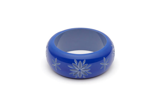 Splendette vintage inspired 1950s style Spring 2021 blue Duotone fakelite Wide Cornflower Carved Maiden Bangle