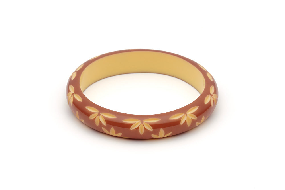 Splendette vintage inspired 1950s style brown carved Duotone fakelite Midi Café carved Bangle in Duchess size