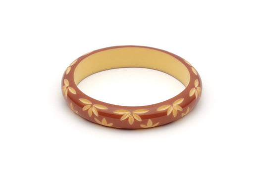 Splendette vintage inspired 1950s style brown carved Duotone fakelite Midi Café carved Bangle in Duchess size
