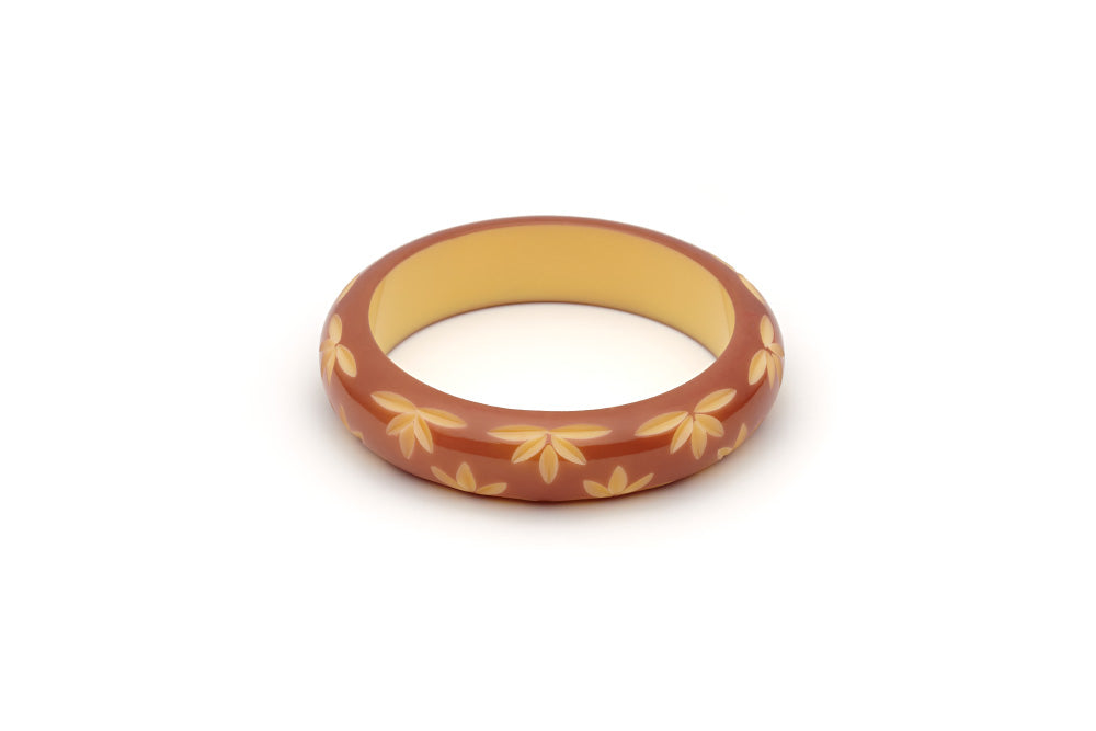 Splendette vintage inspired 1950s style brown carved Duotone fakelite Midi Café carved Bangle in Maiden size