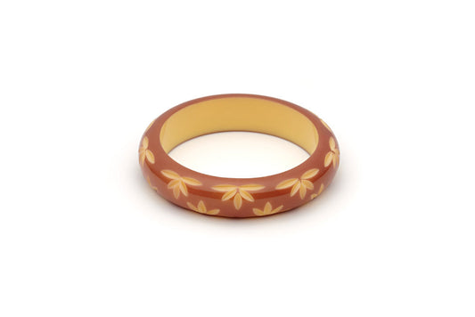 Splendette vintage inspired 1950s style brown carved Duotone fakelite Midi Café carved Bangle in Maiden size