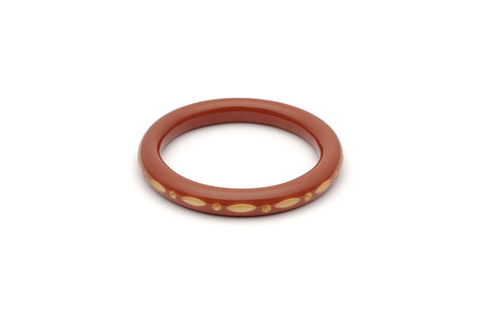 Splendette vintage inspired 1950s style brown carved Duotone fakelite Narrow Café carved Bangle in Maiden size
