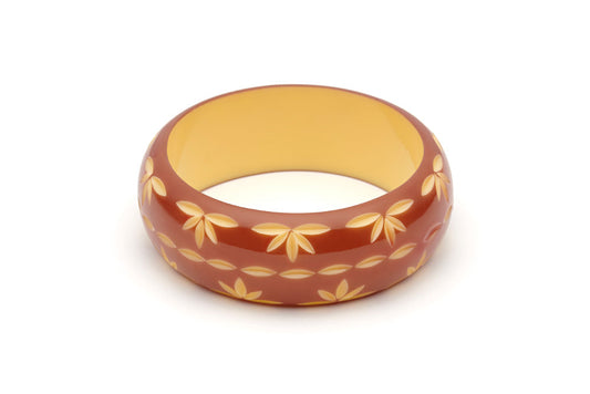 Splendette vintage inspired 1950s style brown carved Duotone fakelite Wide Café carved Bangle in Duchess size