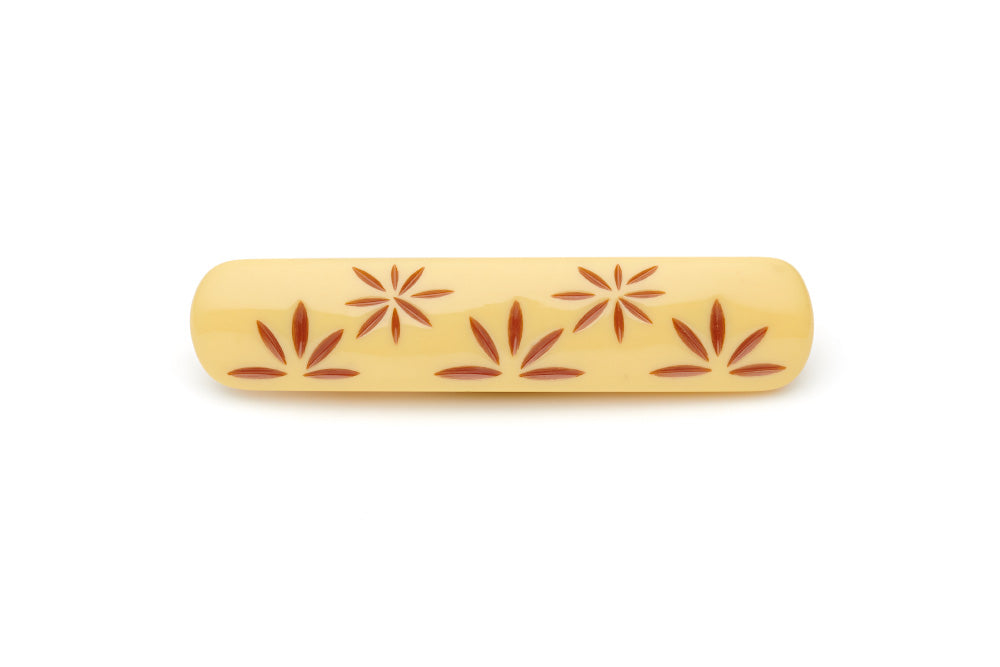 Splendette vintage inspired 1950s style cream carved Duotone fakelite Lait Carved Hair Barrette