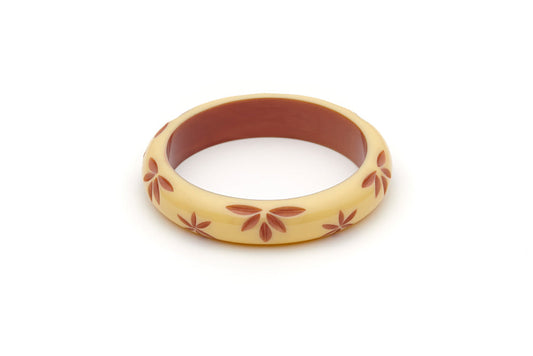 Splendette vintage inspired 1950s style cream carved Duotone fakelite Midi Lait Carved Bangle in Classic size