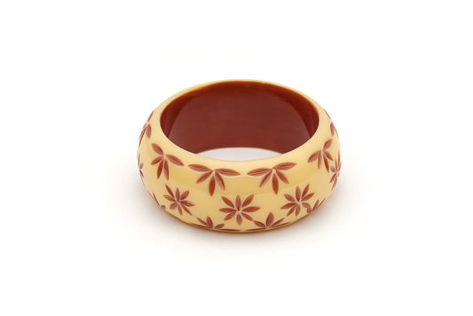 Splendette vintage inspired 1950s style cream carved Duotone fakelite Wide Lait Carved Bangle in Maiden size