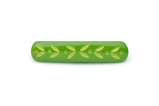 Splendette vintage inspired 1950s style green Duotone fakelite Lime Carved Hair Barette