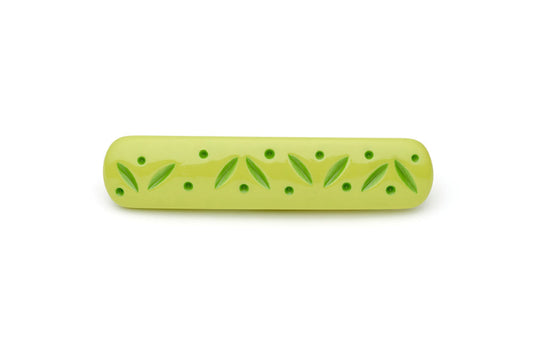 Splendette vintage inspired 1950s style Spring 2021 bright green Duotone fakelite Zest Carved Hair Barette