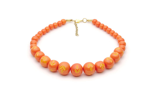 Splendette vintage inspired 1950s Bakelite style peachy orange Duotone fakelite Freesia Carved Bead Necklace