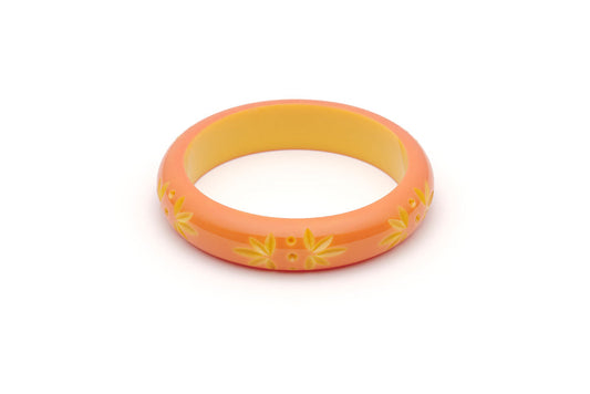 Splendette vintage inspired 1950s Bakelite style peachy orange Duotone fakelite Midi Freesia Carved Bangle in Classic size