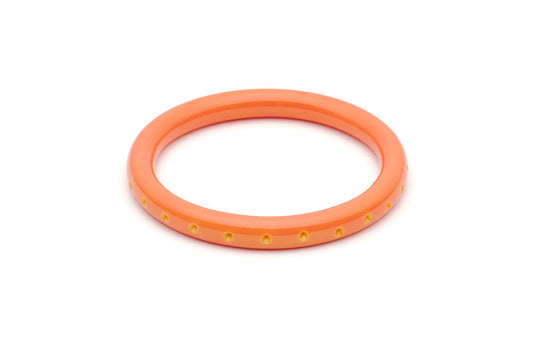 Splendette vintage inspired 1950s Bakelite style peachy orange Duotone fakelite Narrow Freesia Carved Bangle in Duchess size