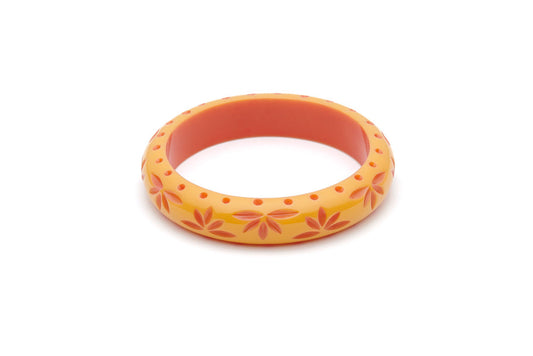 Splendette vintage inspired 1950s Bakelite style peachy yellow Duotone fakelite Midi Honeysuckle Carved Bangle in Classic size