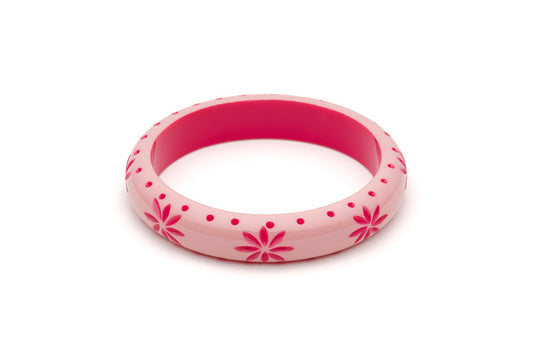 Splendette vintage inspired 1950s pin up style soft pink Duotone fakelite Midi Ripple Carved Bangle in Duchess size