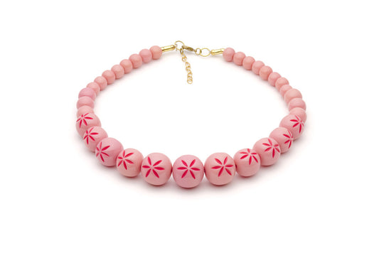 Splendette vintage inspired 1950s pin up style soft pink Duotone fakelite Ripple Carved Bead Necklace