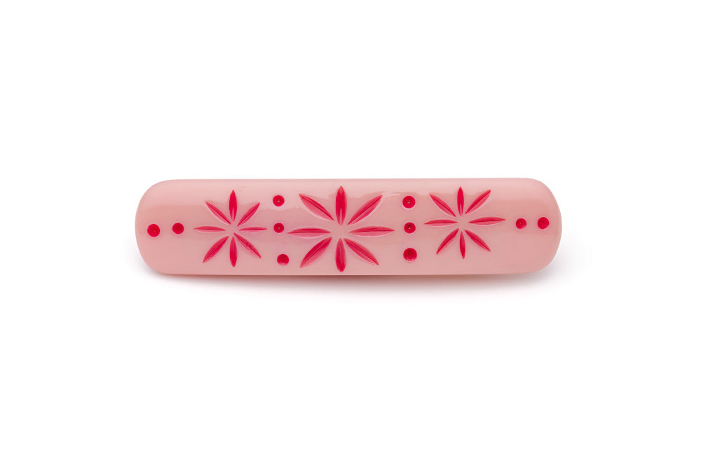 Splendette vintage inspired 1950s pin up style soft pink Duotone fakelite Ripple Carved Hair Barrette