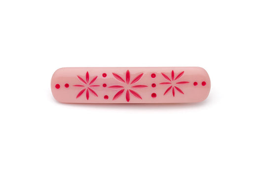 Splendette vintage inspired 1950s pin up style soft pink Duotone fakelite Ripple Carved Hair Barrette