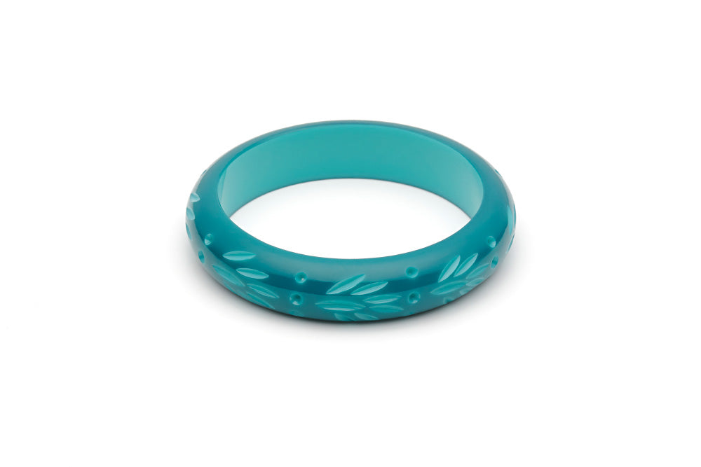 Splendette vintage inspired 1950s style teal Duotone fakelite Midi Dragonfly Carved Bangle in Classic size