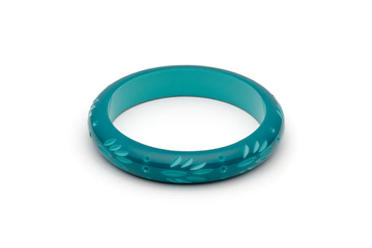 Splendette vintage inspired 1950s style teal Duotone fakelite Midi Dragonfly Carved Bangle in Duchess size