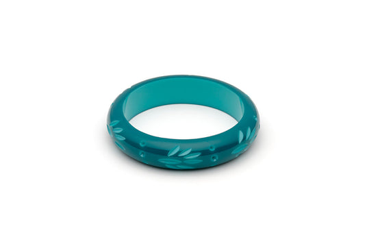 Splendette vintage inspired 1950s style teal Duotone fakelite Midi Dragonfly Carved Bangle in Maiden size