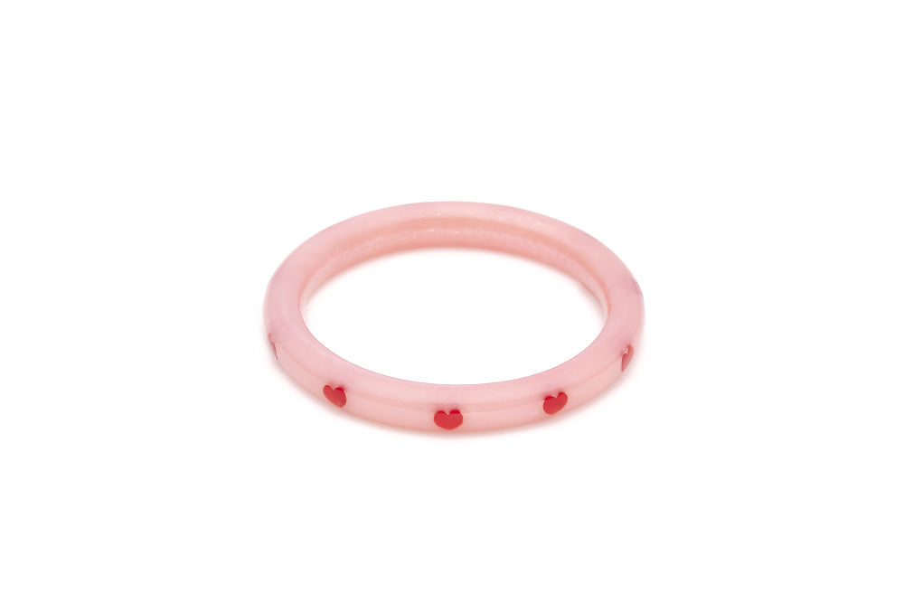 Splendette vintage inspired 1950s style Valentine's pink Narrow Sweetheart Diamante Bangle in smaller Maiden size