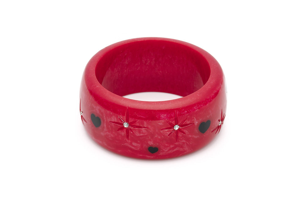 Splendette vintage inspired 1950s style Valentine's red Extra Wide Heartthrob Starburst Bangle in Classic size