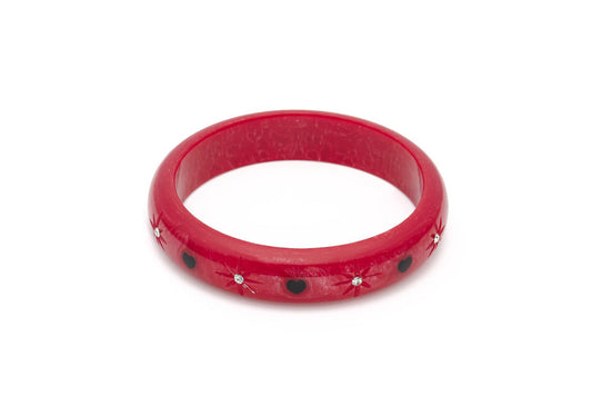 Splendette vintage inspired 1950s style Valentine's red Midi Heartthrob Starburst Bangle in larger Duchess size